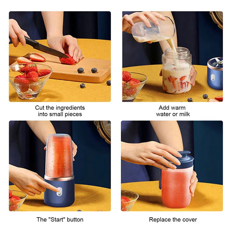 Electric Juicer 6 Blades USB Smoothie Blender Portable Wireless Mini Charging Fruit Squeezer Ice Crush Cup Kitchen Tool