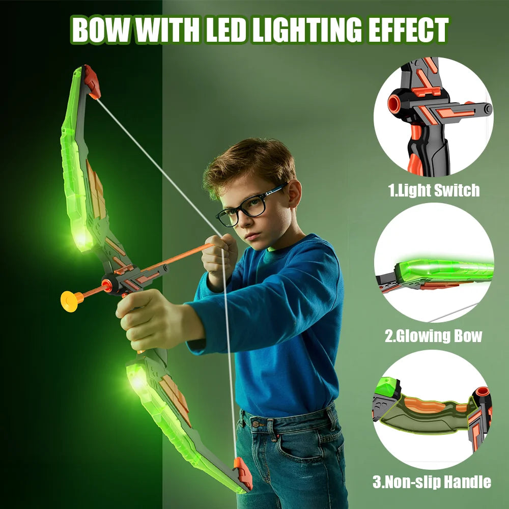 Bow and Arrow Set for Kids with LED Lights-Archery Set with 12 Suction Cup Arrows, Quivers & Standing Target, Outdoor Toys for Kids Boys & Girls Ages 3-12 Years Old