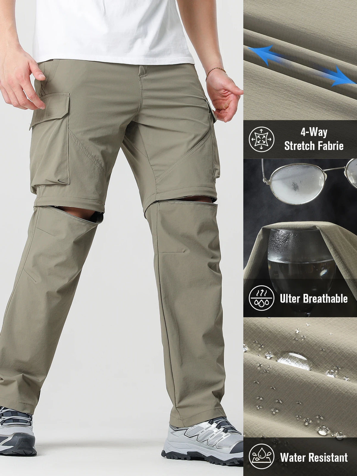 Men's Cargo Hiking Convertible Pants, Waterproof, Quick Dry, Lightweight, Removable Zipper, Perfect for Outdoor Adventures, Fishing and Camping, All-Season Versatile Hiking Gear.