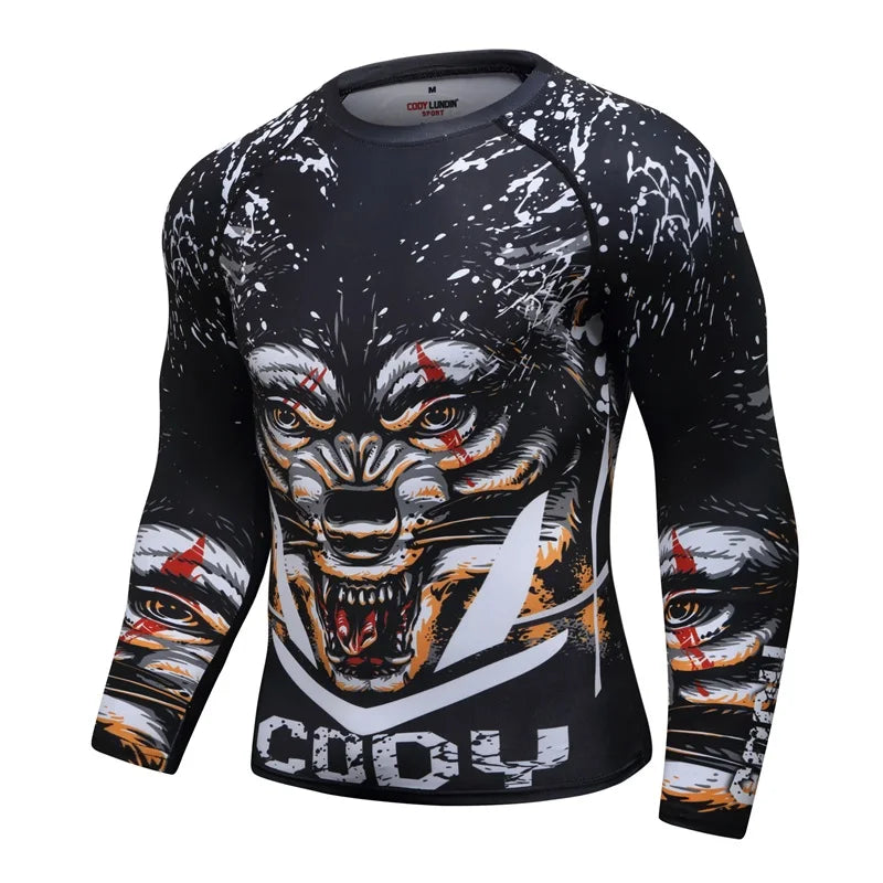 New Men Sports Jiu Jitsu BJJ Suit Gym Fitness Compression Clothes Running Jogging Sport Wear Exercise Workout Rashguard Tights