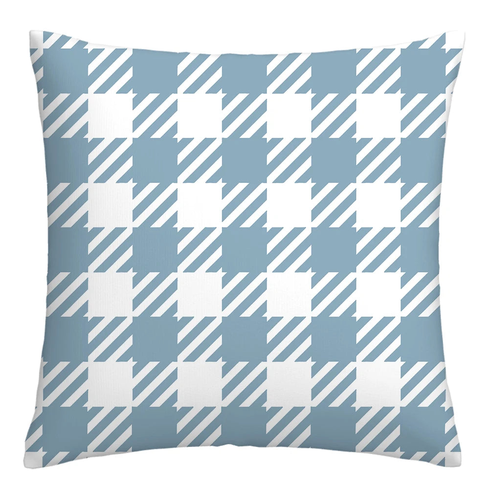 Lake blue white geometric linen pillowcase sofa cushion cover home decoration can be customized for you 40x40 45x45 50x50 60x60