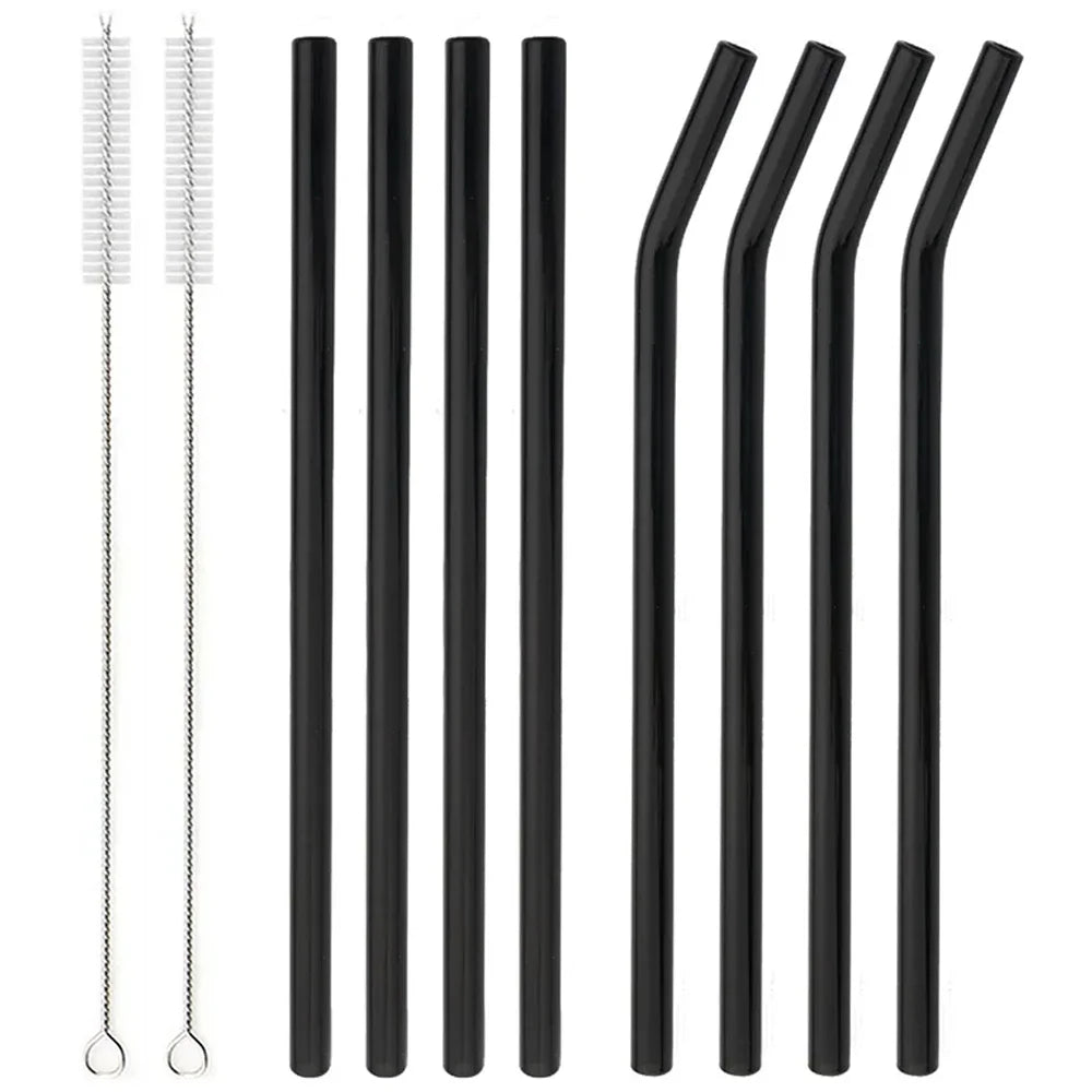8Pcs Reusable Drinking Straw Colorful Glass Straws Eco-friendly High Borosilicate Glass Straw Glass Tube Party Bar Drinkware