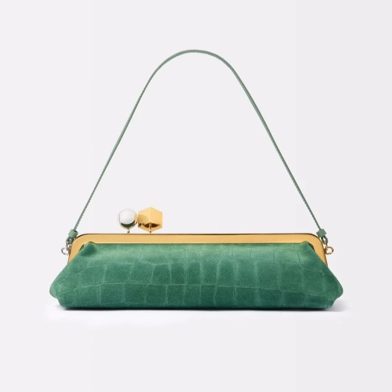 Long Clutch Bag with Removable Shoulder Strap, Women's Fashionable Baguette Bag, Luxury Designer Clip Handbag Purses for Ladies