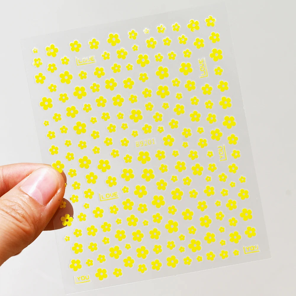 1Pcs 3D Black White 5-Petal Flowers Nail Stickers Mini Florals Self-Adhesive Nail Decals Fresh Bloom Manicure Decorations Slider