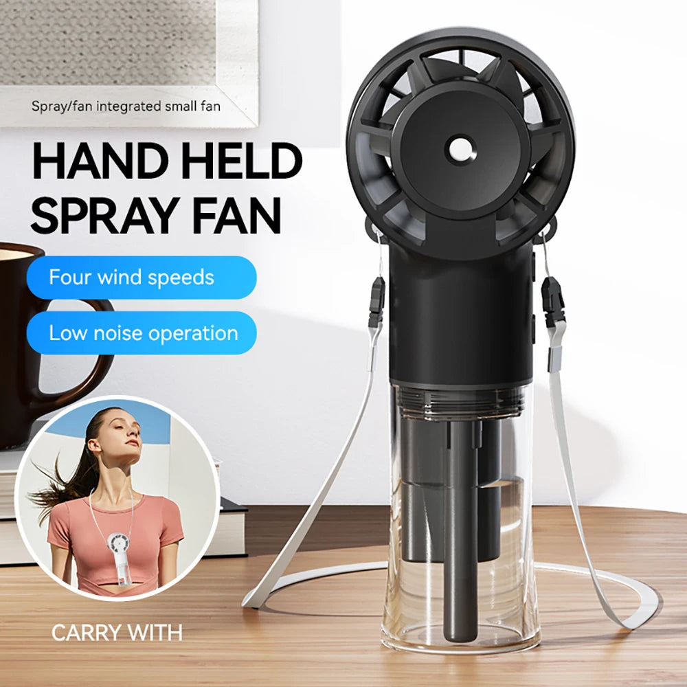 Portable Water Mist Fan Humidifier Fan Rechargeable 4 Wind Speed Hanging Neck Fan Handheld Water Spray Fan for Outdoor Travel