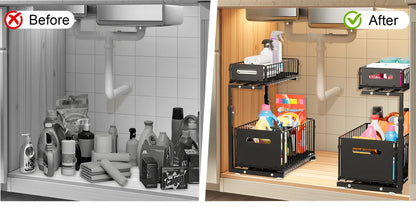 2 Tier Pull Out Cabinet Organizer Adjustable Under Sink Storage Rack Slide Out Drawer Kitchen Spice Jar Storage Shelf