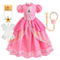 Peach Princess Costume with LED Color Light Toddler Birthday Game Role Play Dress Girl Halloween Festival Gown Pink Lace 4-8 Y