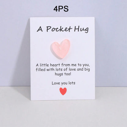 4 Pack Small Cute Pocket Hug Cards, Heart Shape Encouragement Greeting Cards, Mini Love Cards for Birthday Valentine