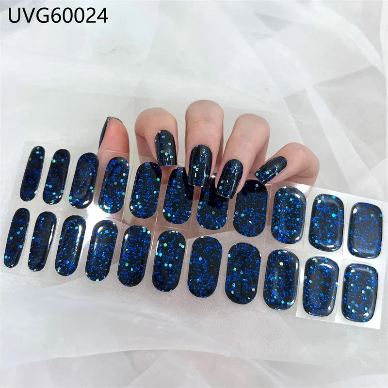 16/18/20Tips Semi-Cured Gel Nail Strips Adhesive Full Cover Stickers for Nails UV Lamp Need Press On Nails Fashion Manicure