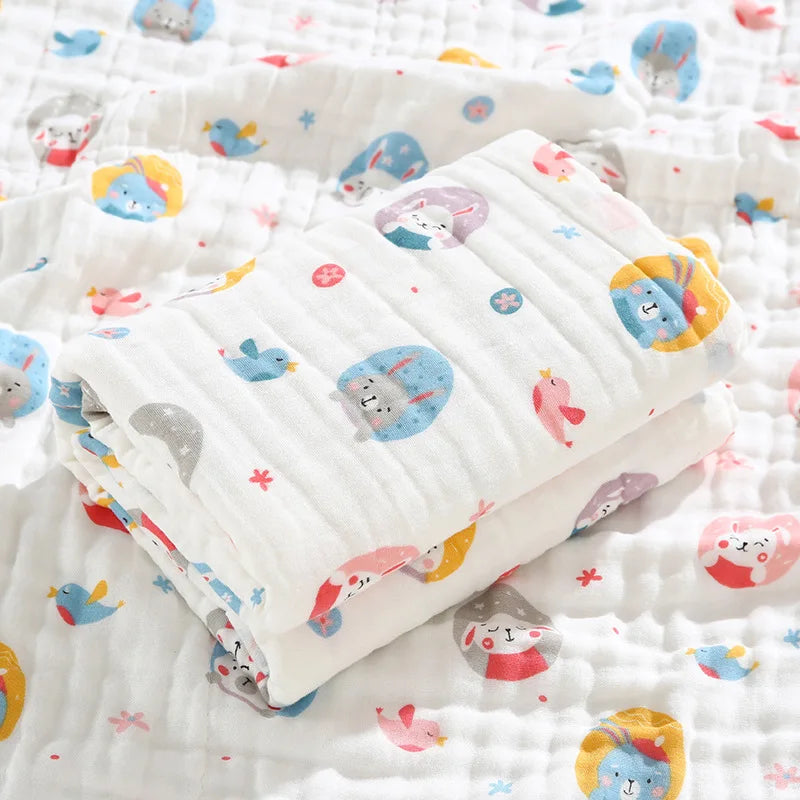 Environmental Breathable Newborn Baby Cotton Gauze Printed Muslin Swaddle Blanket Baby Bath Towel