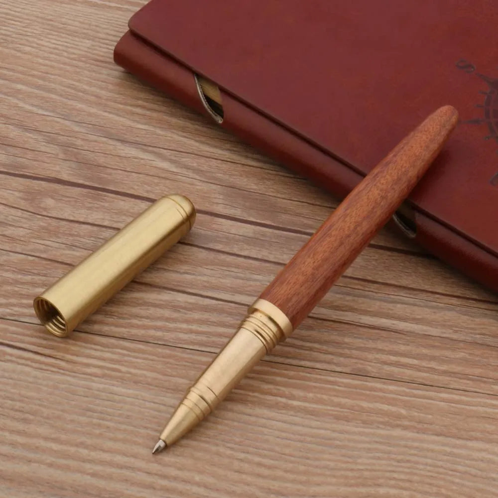High Quality Copper WOOD RollerBall Pen brass Ebony spinning Red gold BALL POINT PEN Stationery Office school supplies Writing