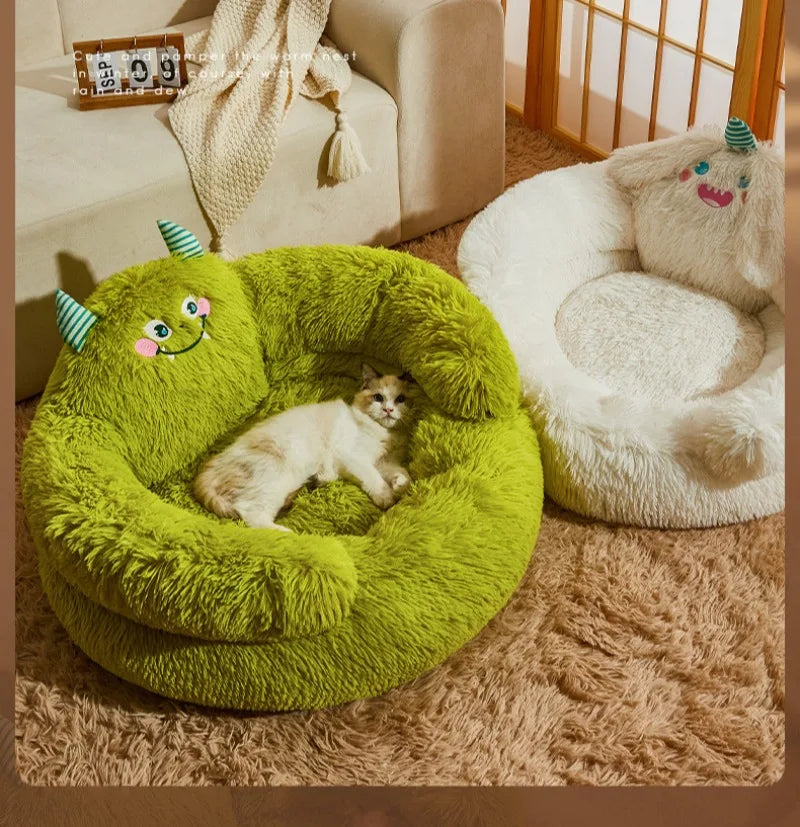 Winter Warm Pet Nest Washable Green Cartoon Monster Semi Enclosed Dog House Suitable for Medium and Large Sized Cat/Dog Supplies