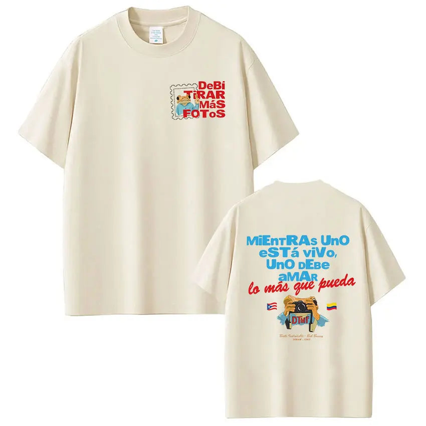Rapper Bad Bunny T-shirt Debi Tirar Mas Fotos DTMF World Tour T Shirts Men's Women Fashion Vintage Hip Hop T-shirts Streetwear