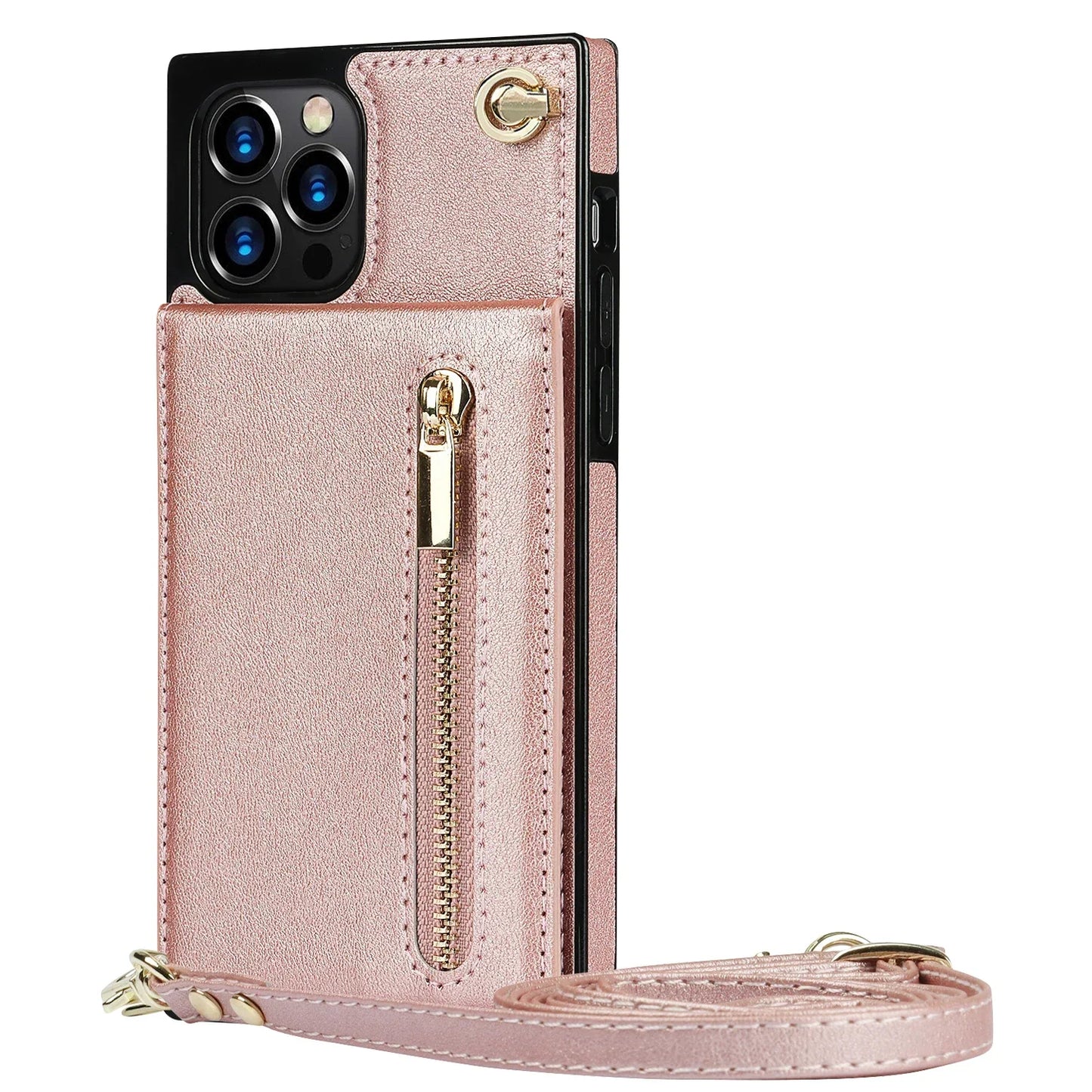 Zipper Wallet for IPhone 17 Air 16 16E 15 14 13 12 11 Pro Max Plus Case with Card Holder Lanyard Strap Crossbody Leather Cover