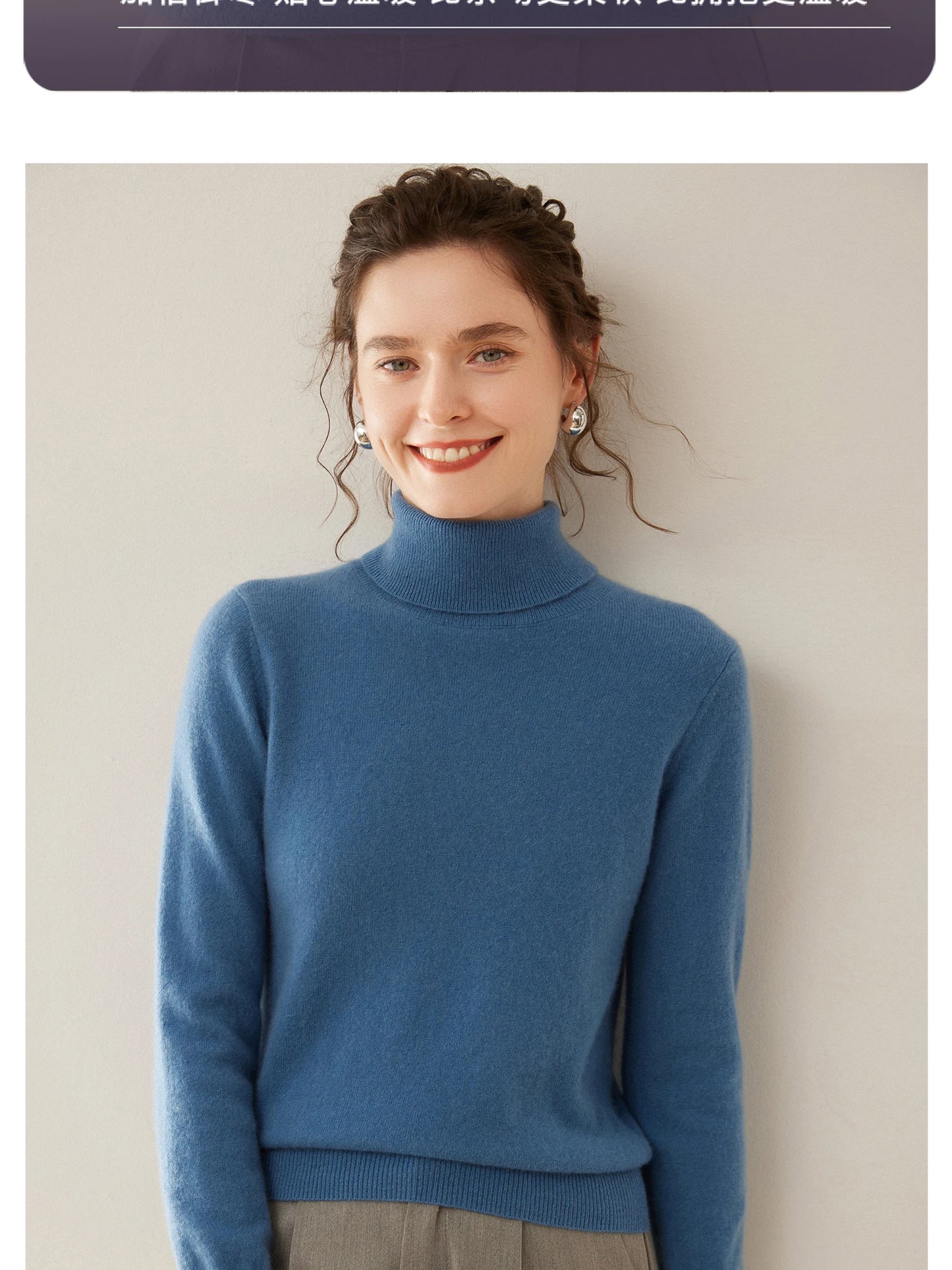 Cashmere Sweater Women's Turtleneck Long Sleeved Knitted Pullover 100% Pure Cashmere Base Sweater Korean Version Women's Top