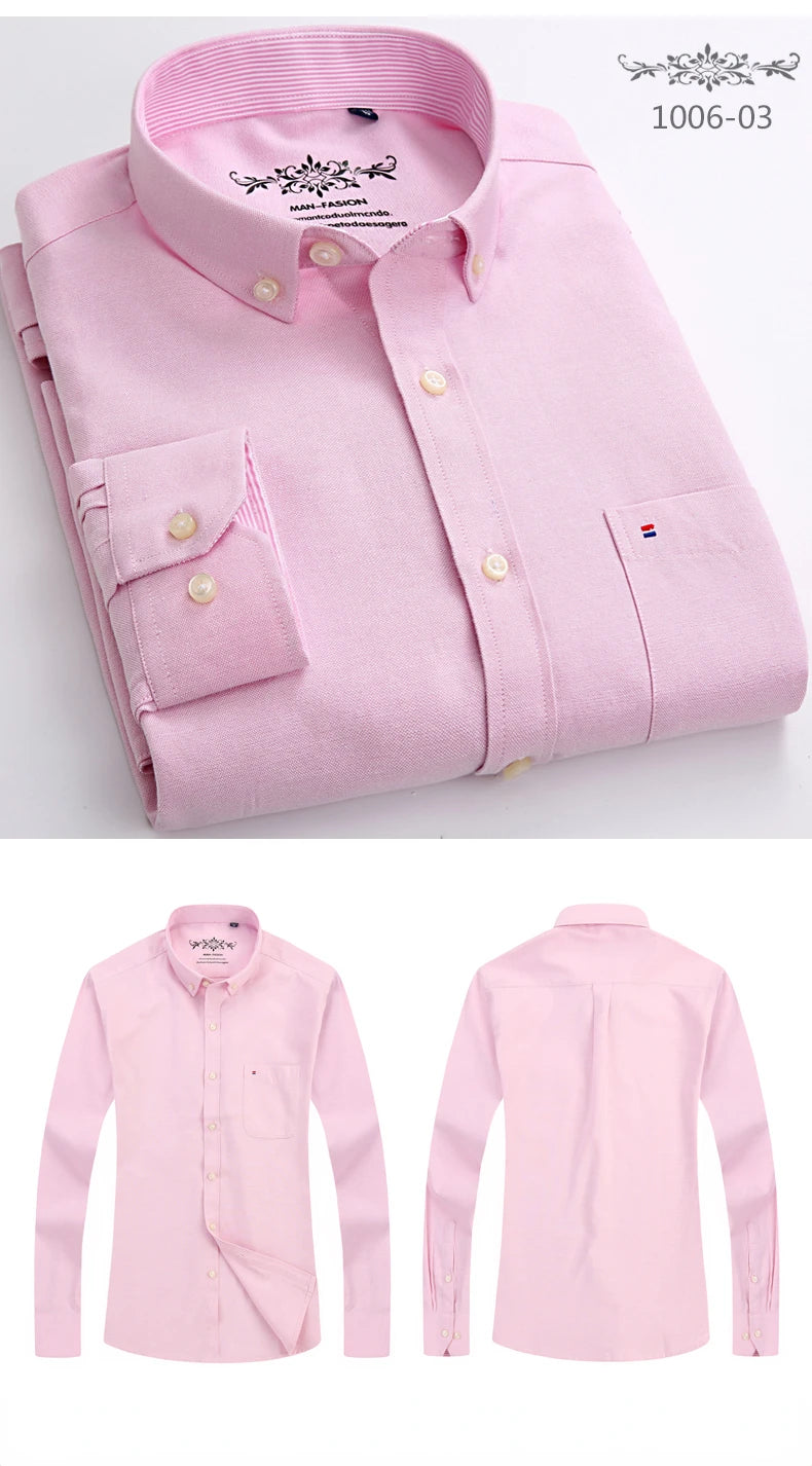 Classic Fit Cotton Full Casual Shirts for Men Solid Color Long-Sleeve Plain Shirt Single Pocket Top Soft Slim Fit Formal Clothes