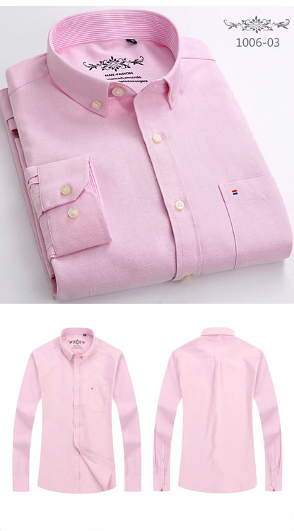 Classic Fit Cotton Full Casual Shirts for Men Solid Color Long-Sleeve Plain Shirt Single Pocket Top Soft Slim Fit Formal Clothes