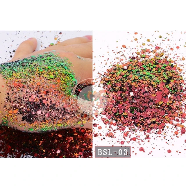 5g/BagGlitter Chameleon Nail Flakes Iridescent Chameleon Nail Powder Holographic Laser Colorful Nail Sequins 120 Colors Mix Size