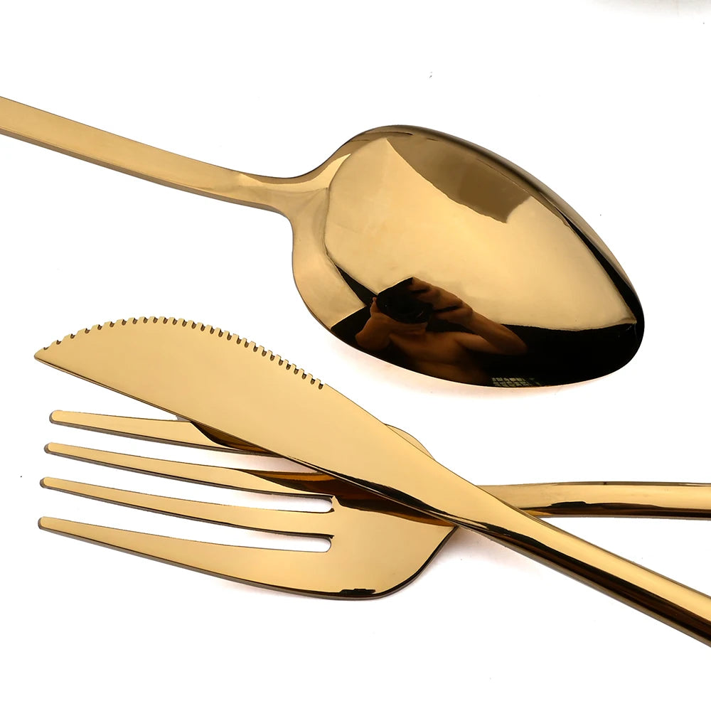 24pcs Christmas Dinnerware Set Stainless Steel Cutlery Set Gold Western Tableware Fork Knife Spoon Flatware Set Silverware Set