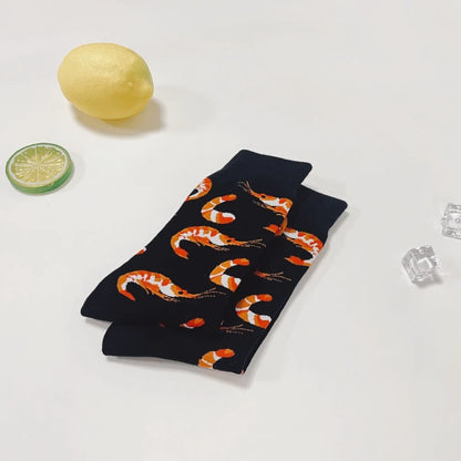1 Pair Creative Shrimp Pattern，Casual Comfy Soft Mid-calf Men's Socks For Daily