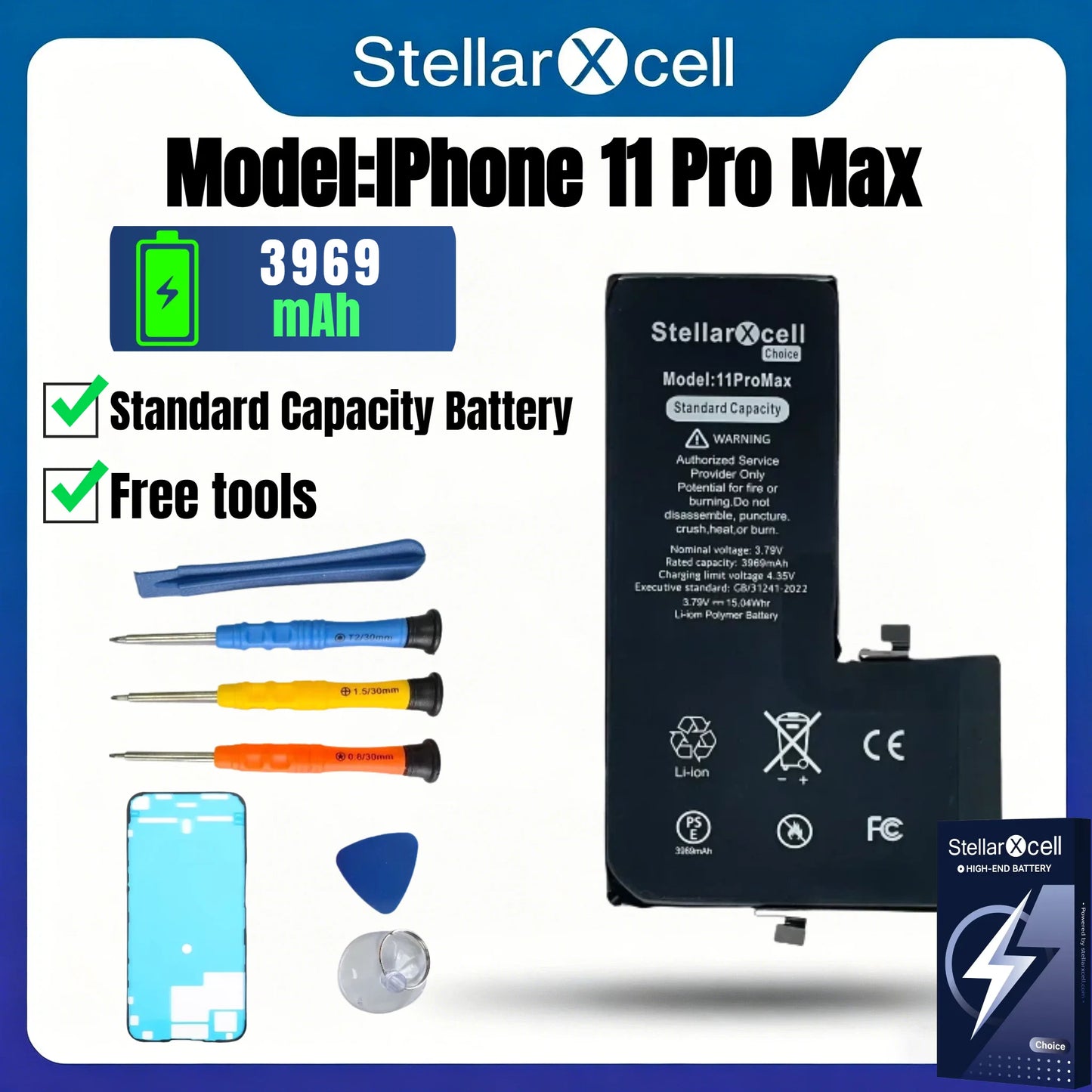 StellarXcell Choice Battery for iPhone 11 12 13 14 15 Mini Plus Pro Promax Original Capacity Replacement Bateria High Quality