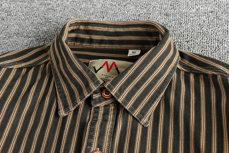 2025 Autumn And Winter New American Retro Stripe Long-Sleeve Lapel Shirt Men's Simple Fashion Washed Multi-pocket Casual Blouses