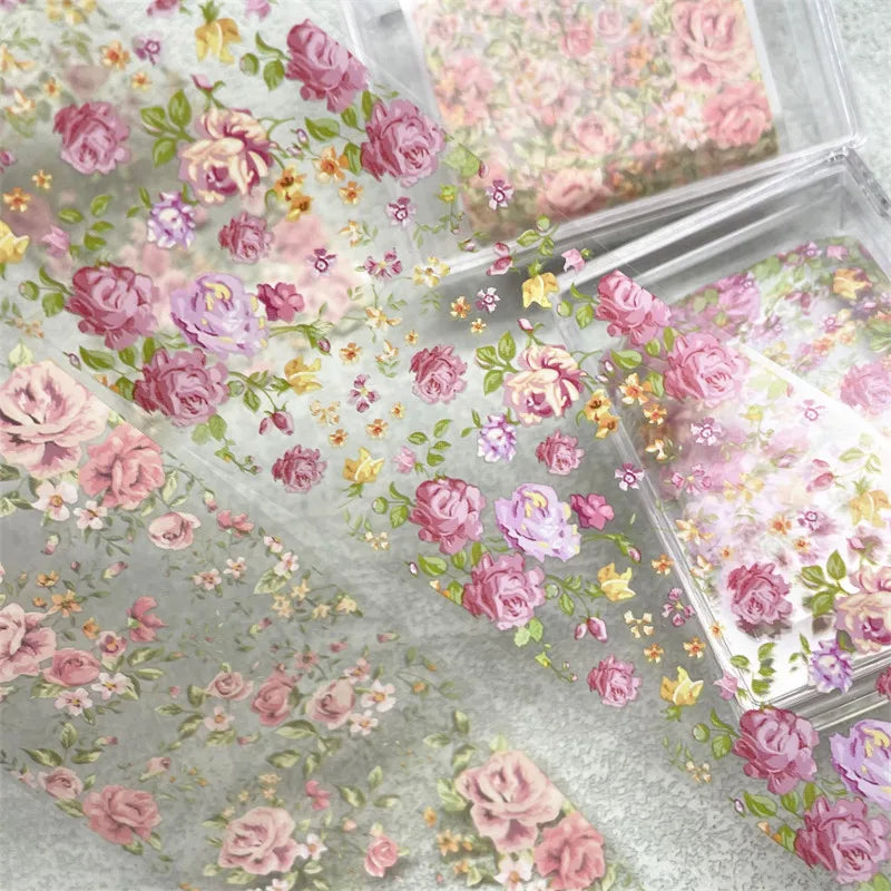 1Pc 100cm Flower Nail Foils for Transfer Paper Floral Stickers Rose Nails Wraps Tulip Nail Art Decorations