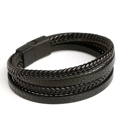21cm Trendy Leather Bracelets Men Stainless Steel Multilayer Braided Rope Bracelets For Male Bracelets Jewelry