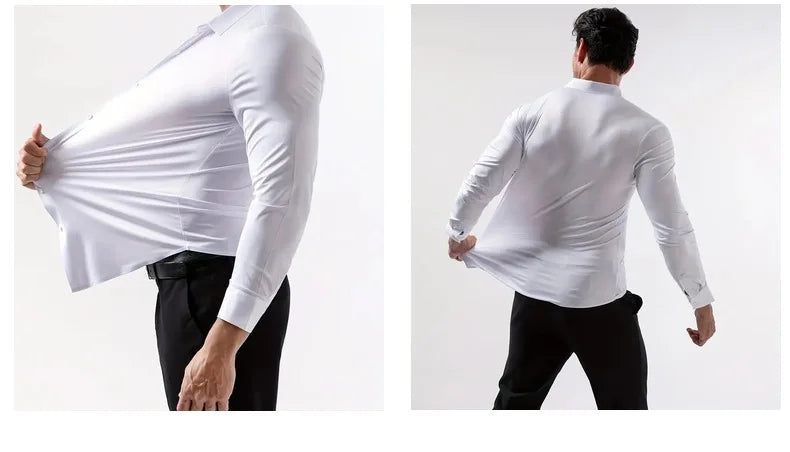 Premium Men's Ultra Stretch Dress Shirts Long Sleeve High Quality Business Formal Wrinkle-free Soft White Social Male Clothing