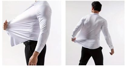 Premium Men's Ultra Stretch Dress Shirts Long Sleeve High Quality Business Formal Wrinkle-free Soft White Social Male Clothing