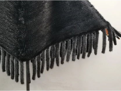 Fashion Women Fur Shawl Winter Knitted Real Mink Fur Stole With Fur Hood Knitted Mink Poncho Pashmina