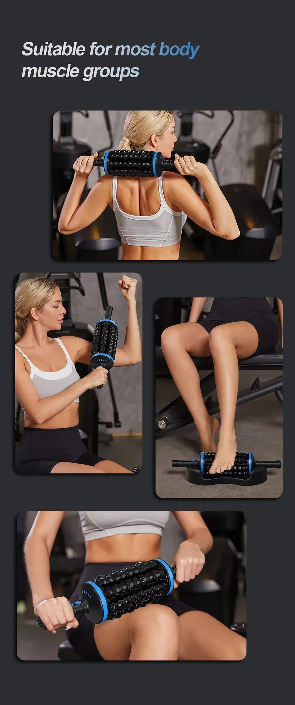 NEW Cordless Roller Body Massage Rechargeable Vibrators 360 Rolling Percussive Massager Muscle Relaxation Back Foot Leg Relaxer
