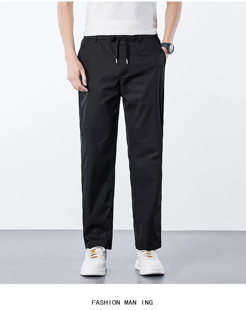 Mens Elastic Waist Casual Pants Quick Dry Wrinkle Free Slacks Summer Light Weight Trousers Spring Summer Running Golf Pants