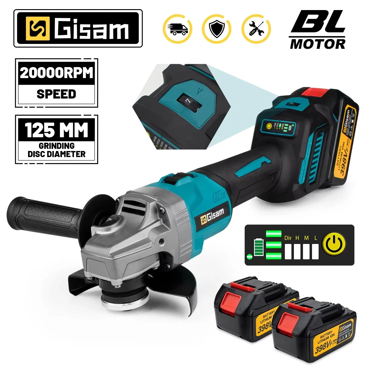 125mm 7 Gears Brushless Angle Grinder Polishing Cutting Machine Electric Angle Grinder Power Tool for Makita 18V Battery Pins