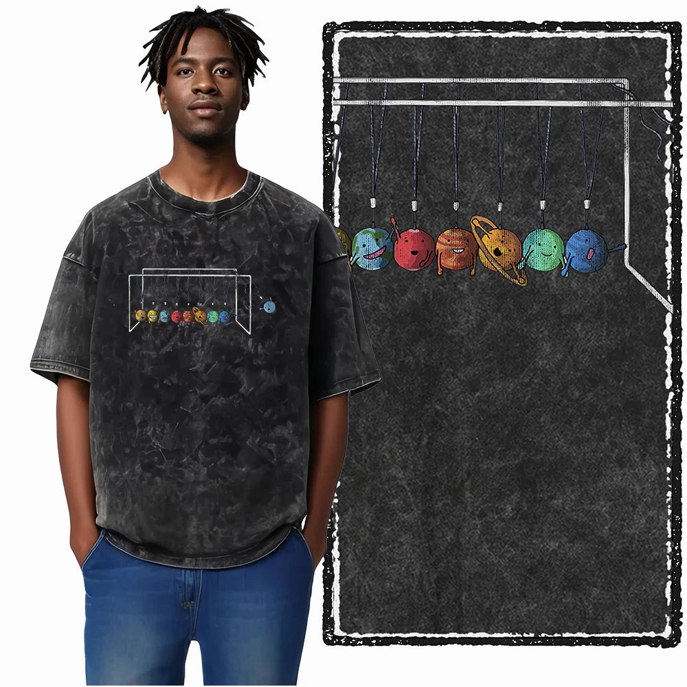 SA ASTRONAUT SPACE THEMES Printed Cotton Acid Washed Graphic Unisex T Shirt Cool Streetwear Men Tshirts Big Size Tee for men