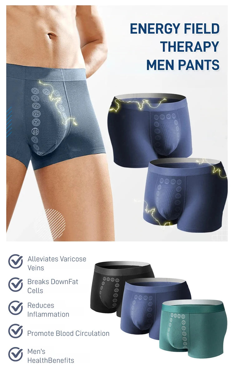 5 pcs Men's Boxer Briefs with Massage Beads Magnetic Therapy Mid Waist Breathable Quick Dry Men's Underwear for Sports Fitness