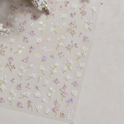 White Flower Petal Cherry Blossom Peach Blossom Falling Petal Floral Gradient 5D Self Adhesive Nail Art Sticker Manicure Decals