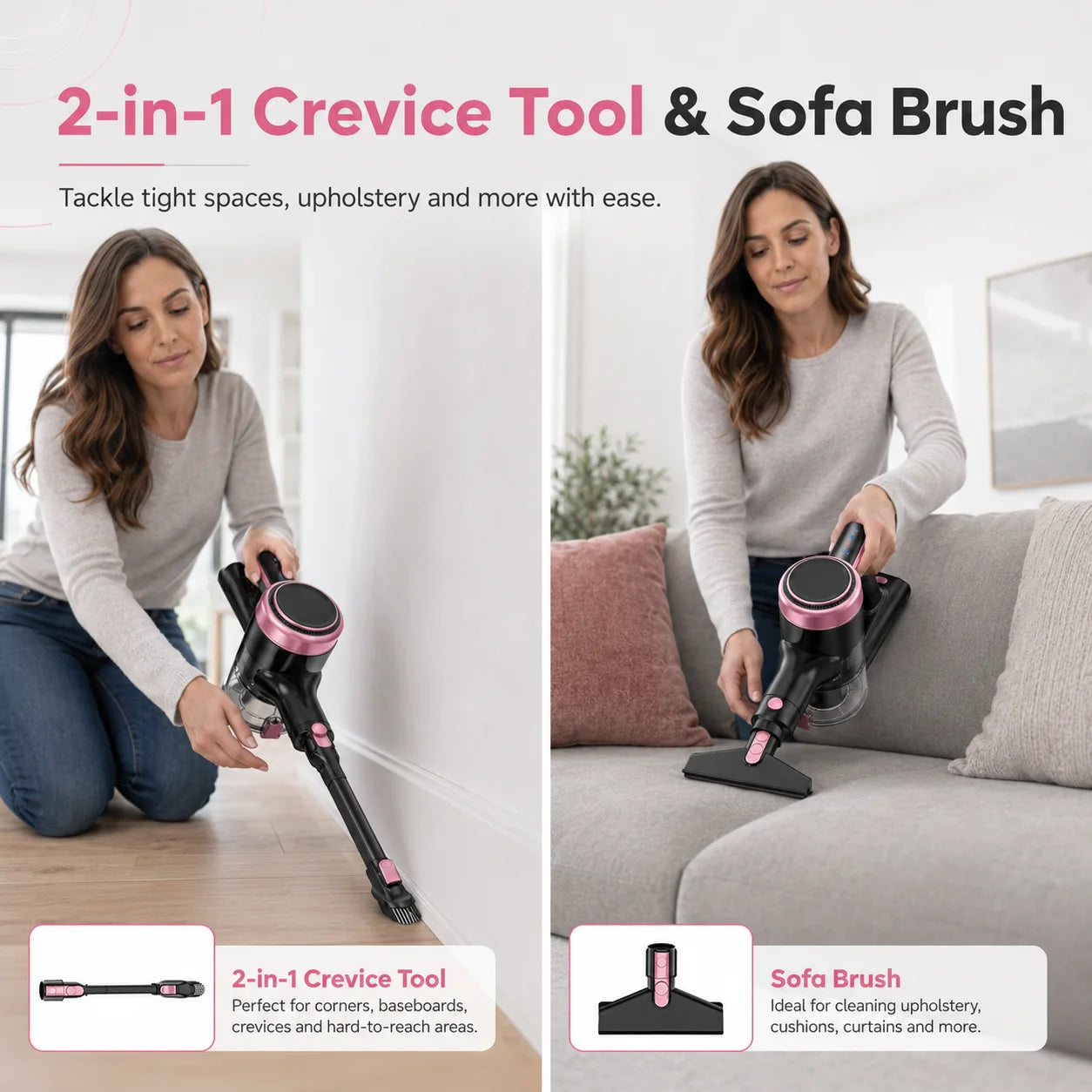 Cordless Vacuum Cleaner, 55KPa Powerful Suction, 45Mins Runtime, Self-Standing Stick Vacuum with 1.5L Dust Cup, 3 Suction Modes for Home Floor,Pet Hair and Carpet