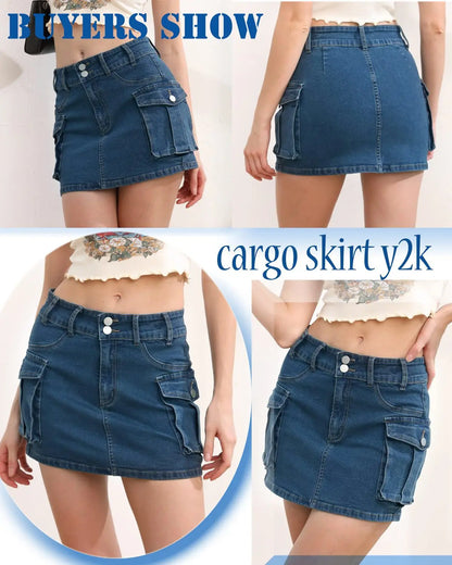Streetwear Solid Color Cowboy Tight Skirts Women Fashion Pocket Design Sense Package Hip Slim Denim Mini Skirt Female Spring New