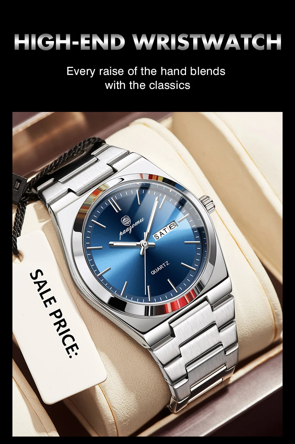 PAAZOMU Fashion Men's Quartz Watch Stainless Steel Waterproof Luminous Man Watch Chronograph Date Multifunction Watches For Men