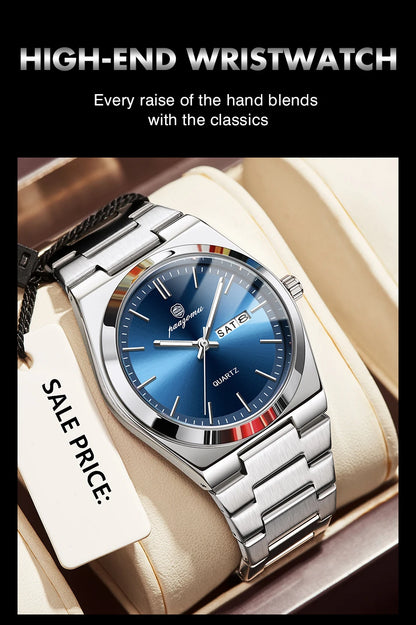 PAAZOMU Fashion Men's Quartz Watch Stainless Steel Waterproof Luminous Man Watch Chronograph Date Multifunction Watches For Men