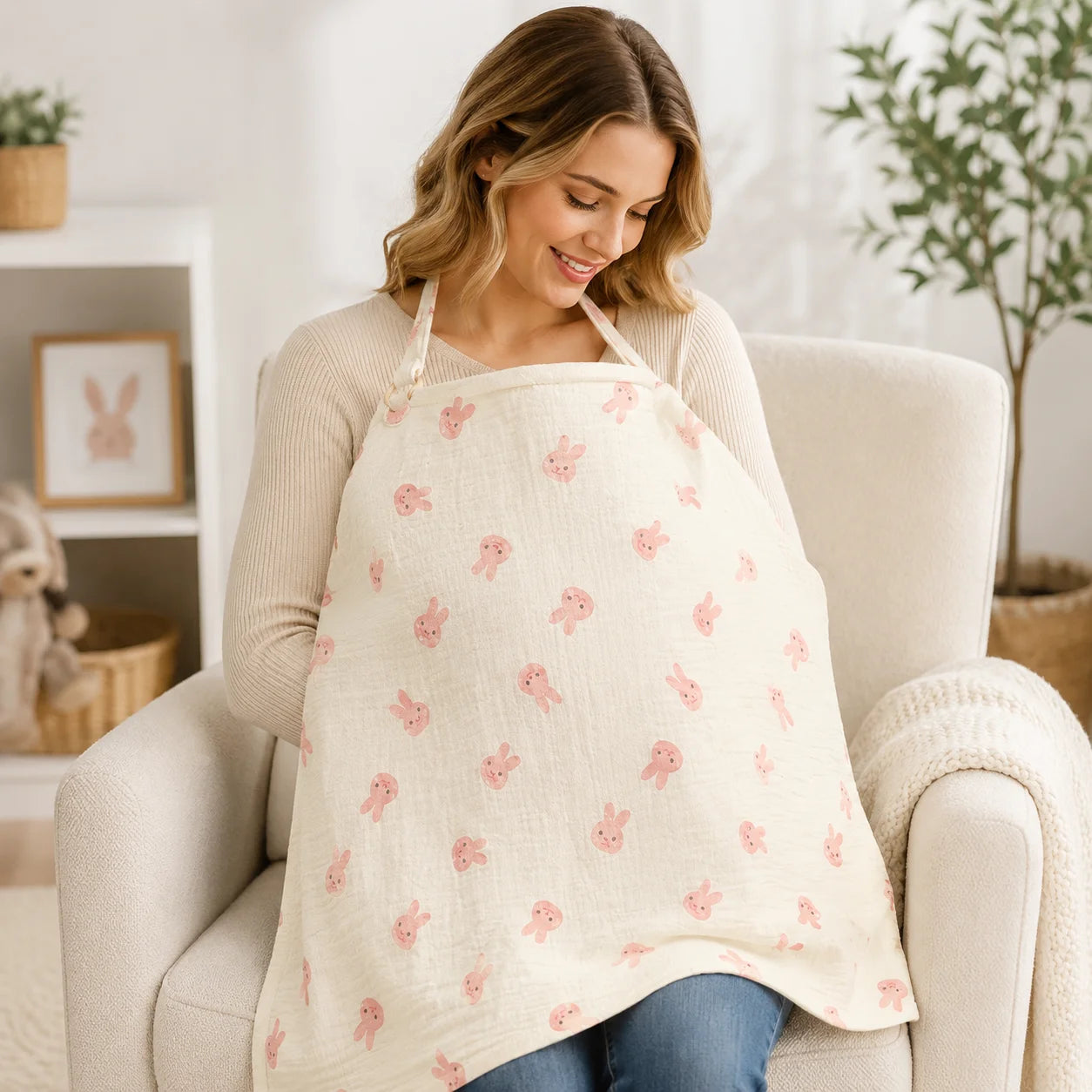 Baby Nursing Cover, Arched Neckline,Soft & Breathable 100% Cotton,Mother's Nursing Apron,Multi-useStroller Cover