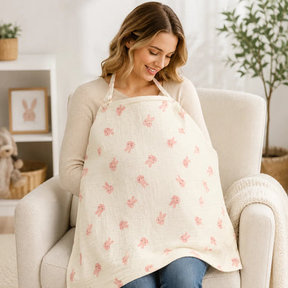 Baby Nursing Cover, Arched Neckline,Soft & Breathable 100% Cotton,Mother's Nursing Apron,Multi-useStroller Cover