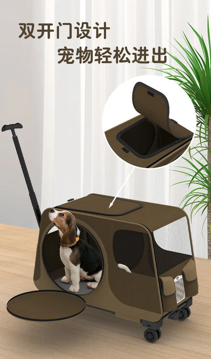Portable Pet Rolling Carrier Foldable Small Dog Outdoor Stroller Detachable Single Shoulder Cat Handbag For Travel