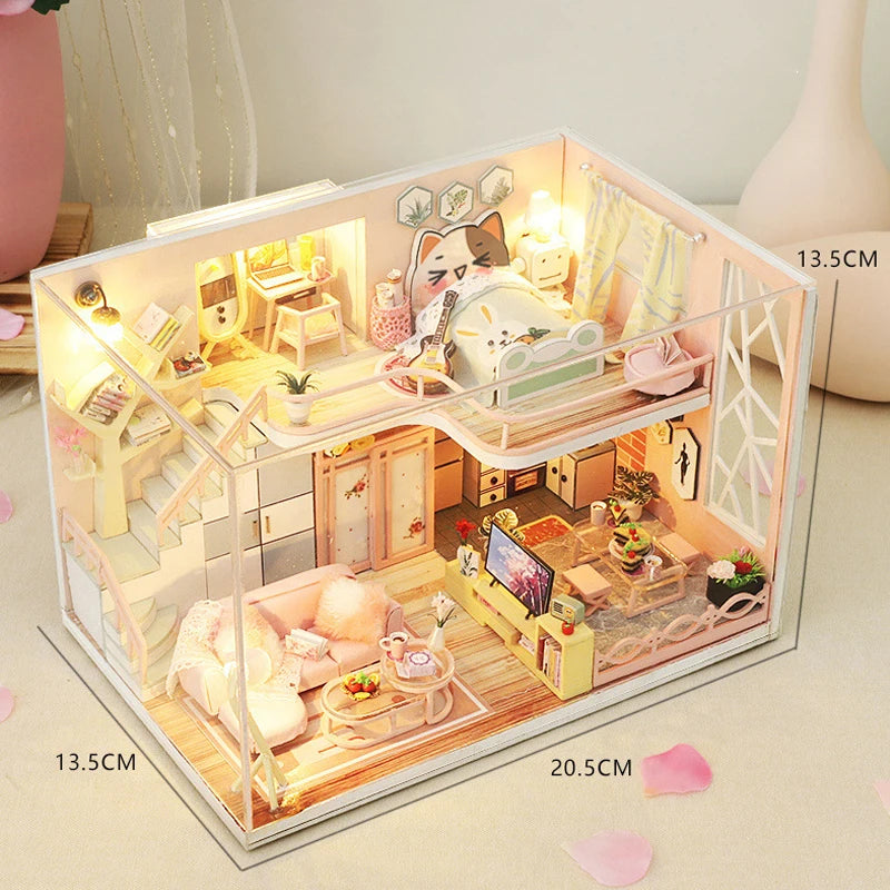 Doll House Kit 3D Wooden Mini DollHouse Assembly Building with Furniture Kit Toy For Birthday Gift 3D Puzzle Handmade Home Decor