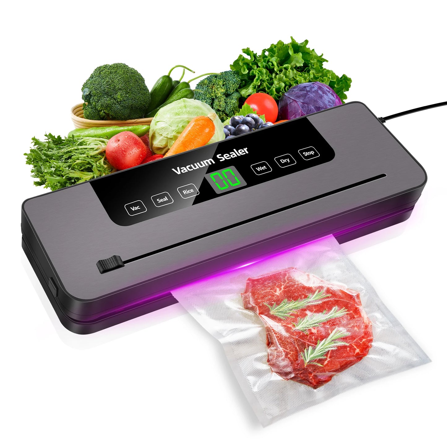 6 in 1 Vacuum Sealer Machine, 6 Modes Multi-Functional Food Vacuum Sealer with 10PCs Vacuum Bags, 30cm Longer Seal Food Sealer Built-In Cutter, Keep Meat Vegetables Snacks Fruits Grains Fresh