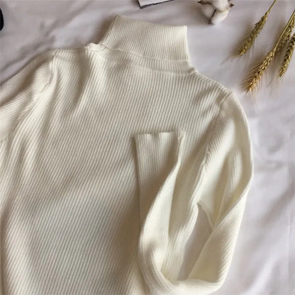 2026 Autumn Winter Sweater Women Knitted Ribbed Pullover Sweater Long Sleeve Turtleneck Slim Jumper Soft Warm Pull Femme