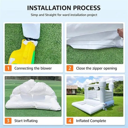 Commercial Pink Inflatable Bounce House Castle with Air Blower White Jumper Wedding Bouncy Castle with Canopy Covering