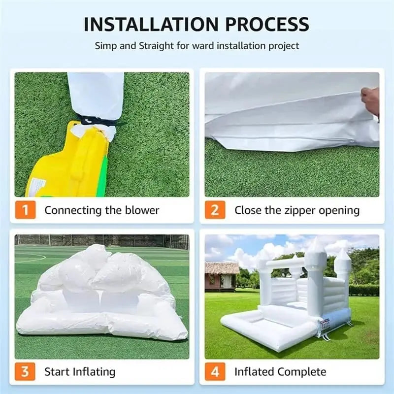 White Inflatable Bounce House With Blower 100% PVC Durable Jumping Bouncy Castle Jumper For Birthday Party Backyard Kids Gifts