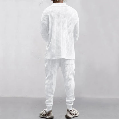 2025 Cross-border New Men's Casual Trousers V-Neck Versatile Jacquard Knitted Sweater Set